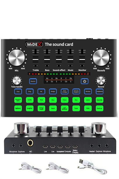 Midex GMX-1 Plus Record Head Set Condenser Mikrofon Kulaklık Ses Kartı Canlı Yayın Paketi (Telefon ve PC)