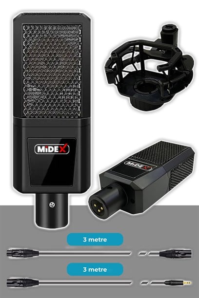Midex Special Paket-3 Stüdyo Ekipmanları Ses Kartı Condenser Mikrofon Kulaklık Stand Full Set