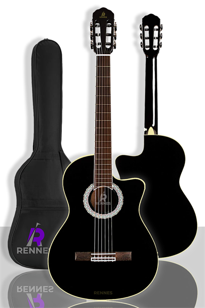 Rennes RGS-44BK Siyah Kesik Kasa Klasik Gitar (Çanta Askı Tuner Pena Capo Metod)