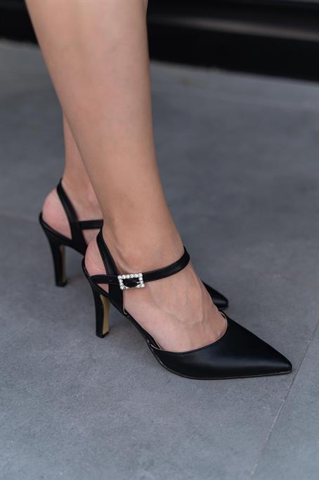 Melina Parlak Tokalı Kadın Topuklu Ayakkabı Siyah