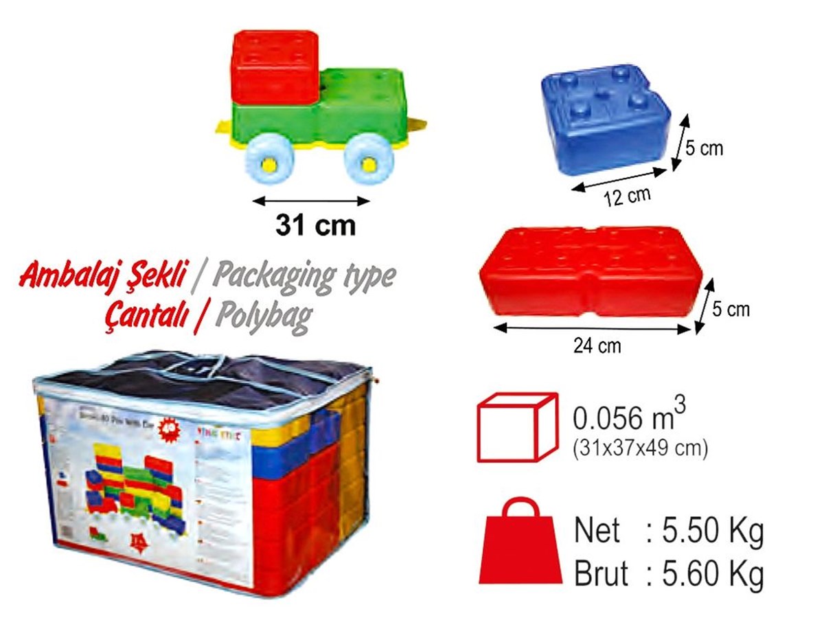 40 Parça Arabalı Tuğla Set