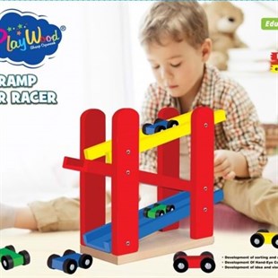 Ahşap 4 Arabalı Kaydırak Rampası Oyun Seti