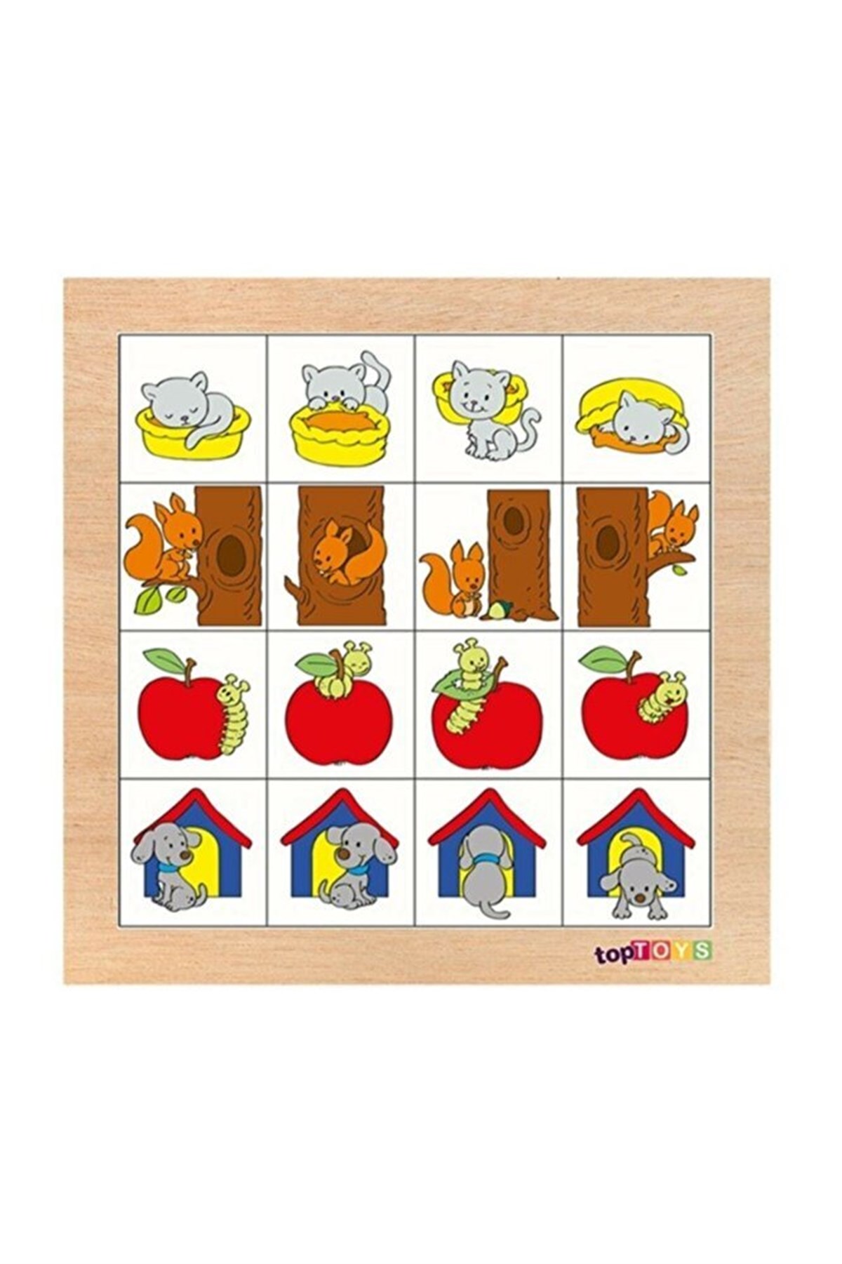 Ahşap Yapboz OyuncaklarıKMTG55Aynı Hayvanları Farklı Pozisyonda Eşleştir Ahşap Puzzle
