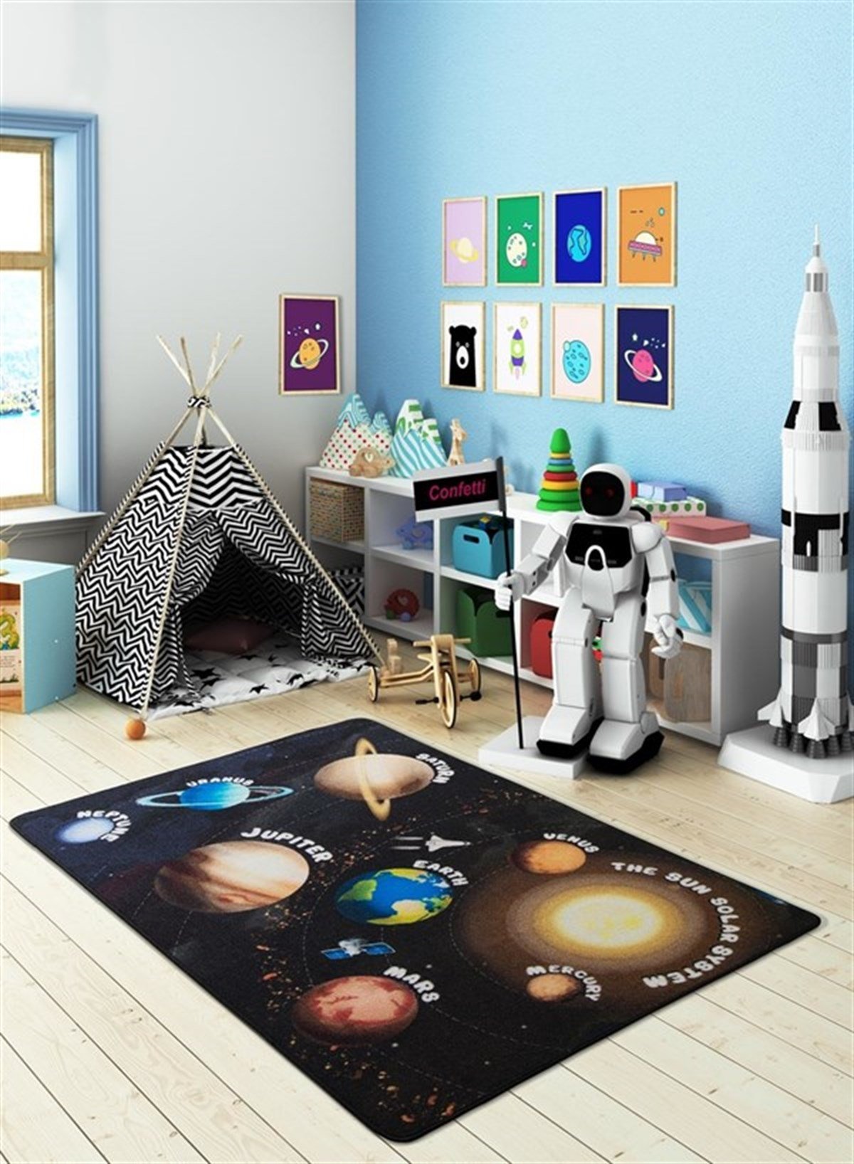 İstasyon Halı | www.kreşmarket.com100*150 Cm Ebat HalılarKMHC0017Gezegenler Halısı 100 x 150 cm