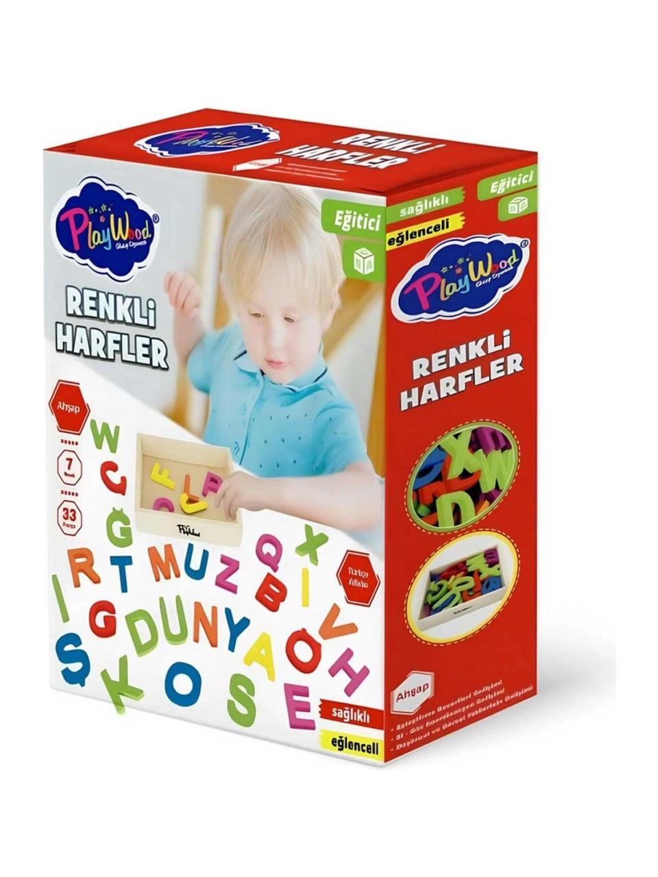 Kutuda 33 Parça Ahşap Renkli Harfler
