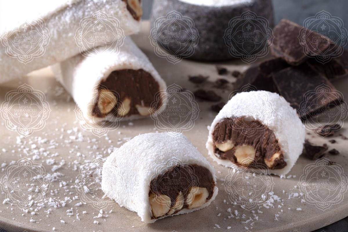 WRAP DELIGHTSRolled Sultan Turkish Delight With Hazelnut And Chocolate Cream Covered With Coconut
