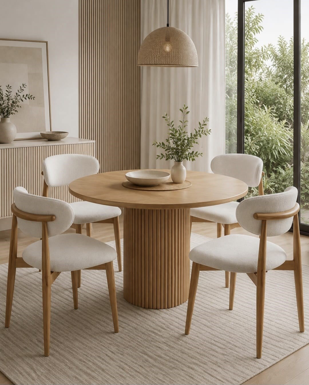 4 Sandalye ve Yuvarlak Modern Masa Takımı