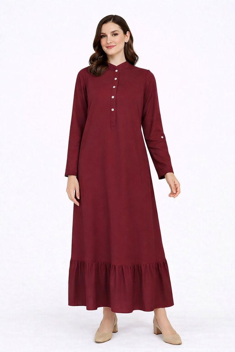 1088 Tesettür Bordo Elbise