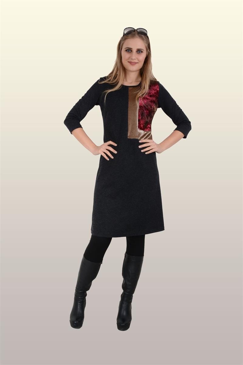 Otantik Giyim-708- Kare Peçli Elbise-Siyah