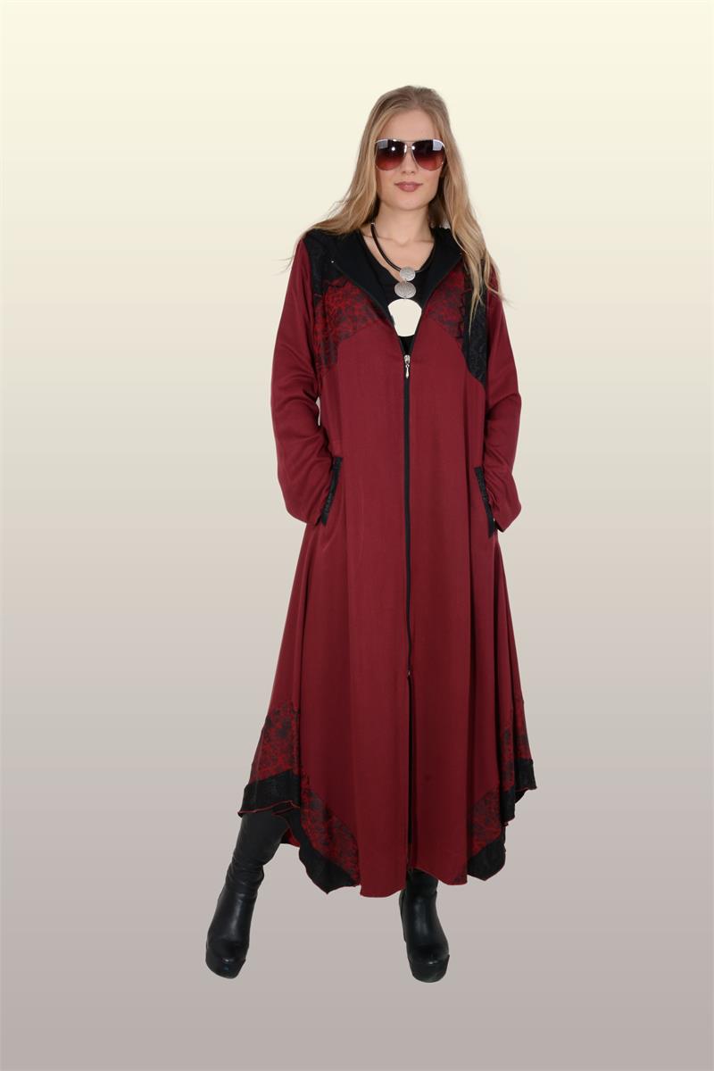 Otantik Giyim-744- Asimetrik Ferace-Bordo