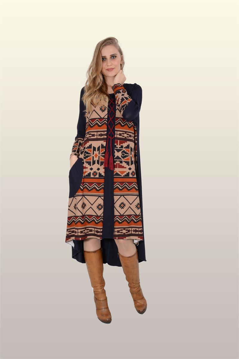 Otantik Giyim-711-Kızıl Derili Elbisesi-Lacivert