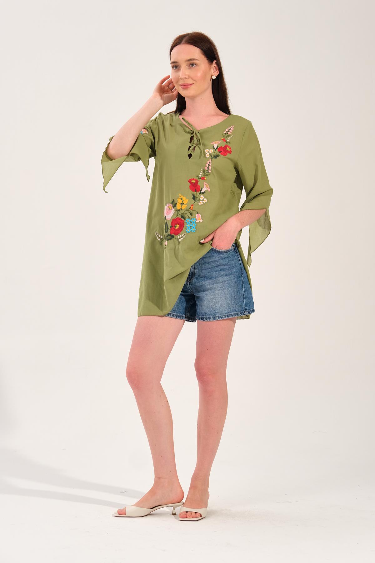 8014 Nakışlı A.Yeşil Pareo&Bluz