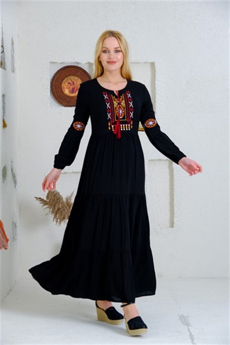 9041 Siyah Uzun Elbise
