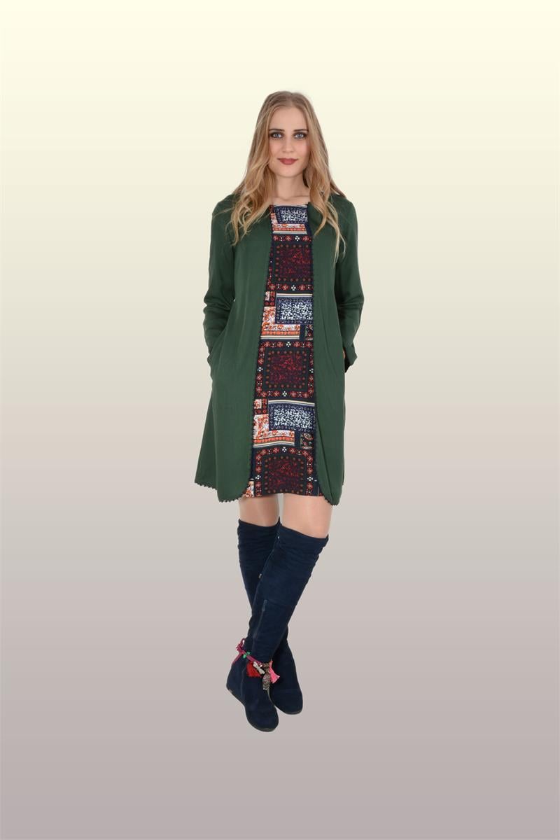 Otantik Giyim-702- Önü Kapaklı Tunik-K.yeşil