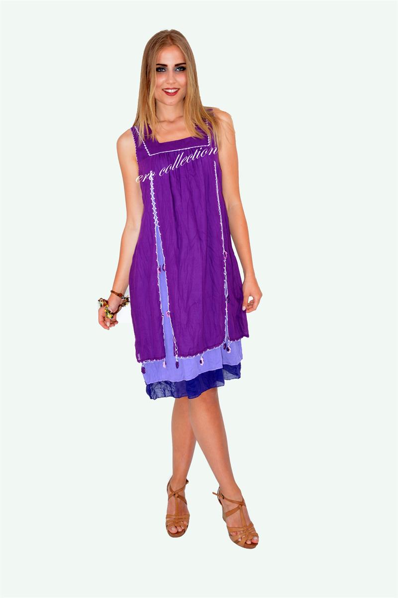 204-OTANTİK KARE YAKA ÜÇ KATLI ELBİSE MOR