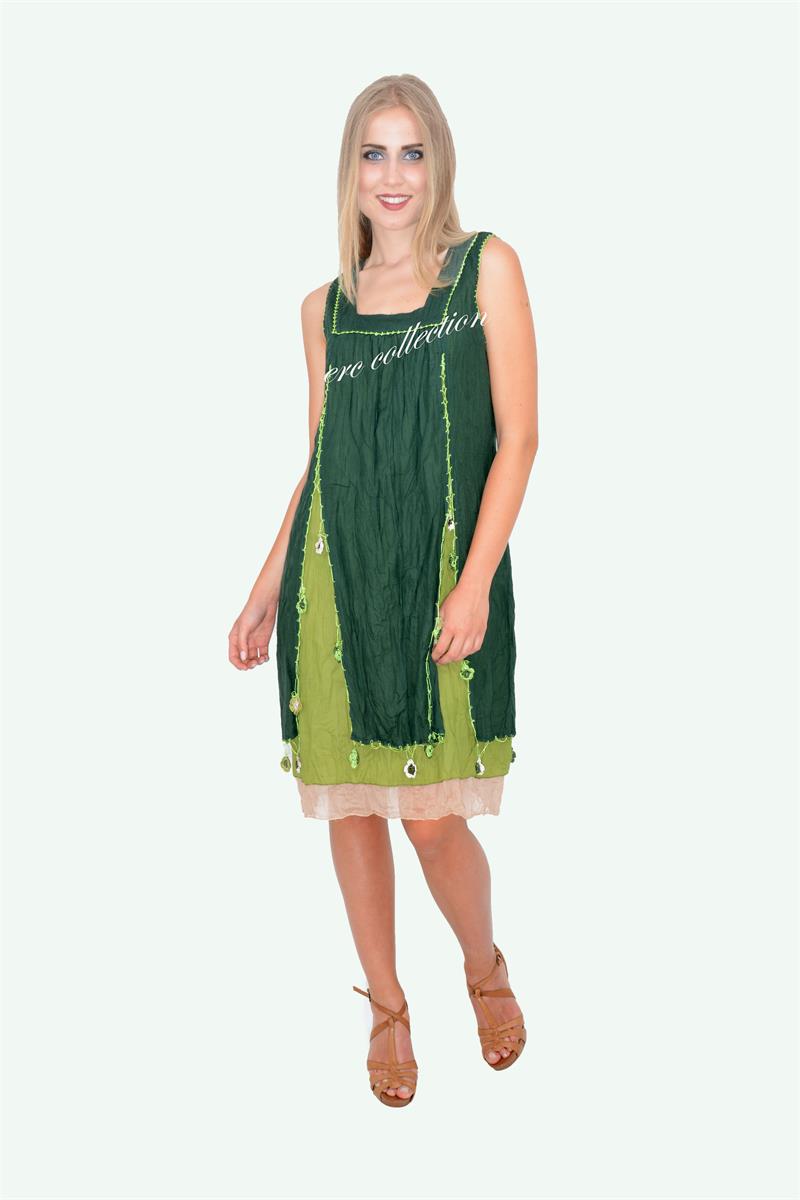 204-OTANTİK KARE YAKA ÜÇ KATLI ELBİSE KOYU YEŞİL