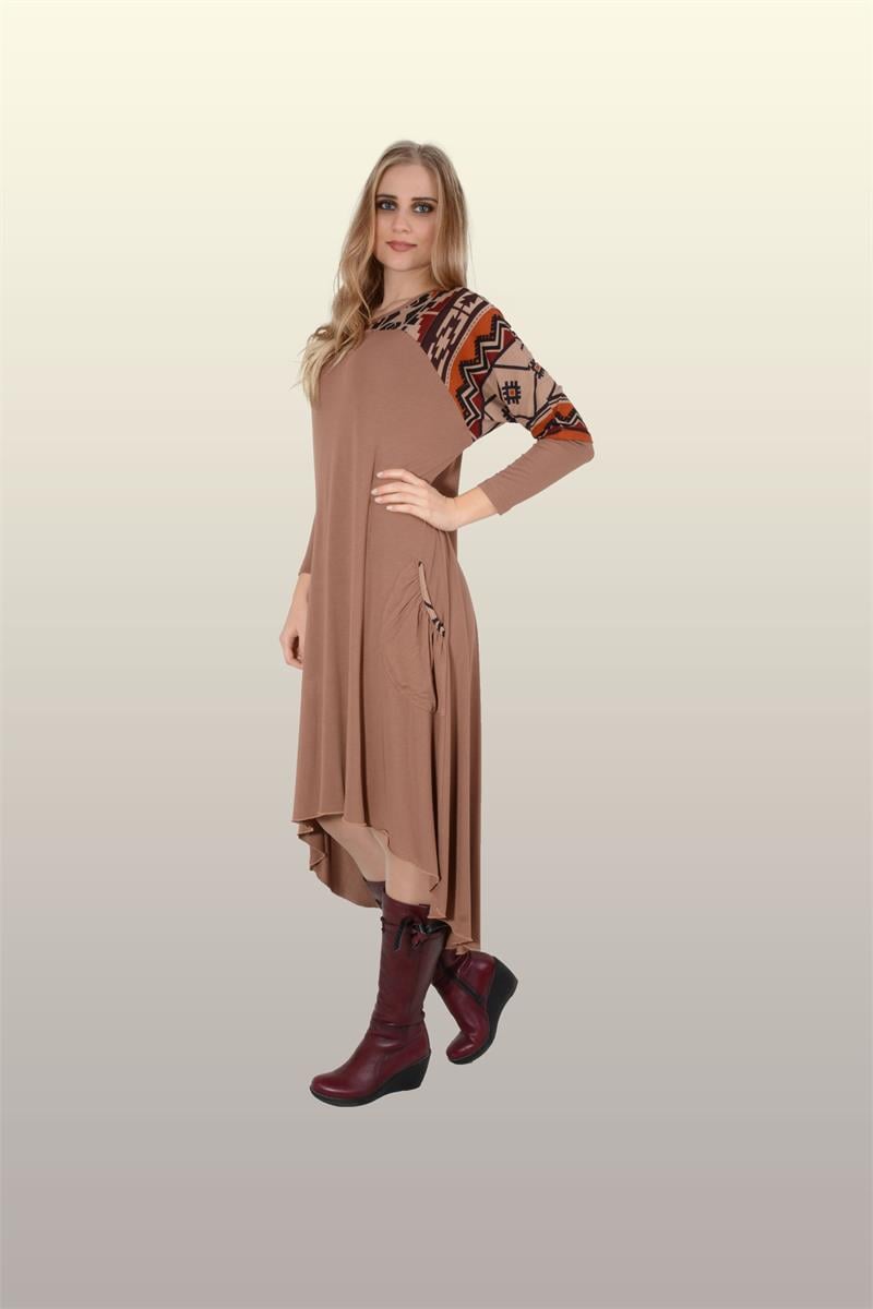 Otantik Giyim-724-Yarasa Kol Elbise- Tarçın