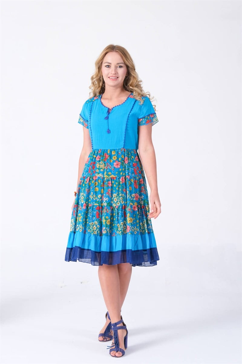 Erc Collection Etnik Otantik Pamuklu Yazlık Elbise 4541-TU