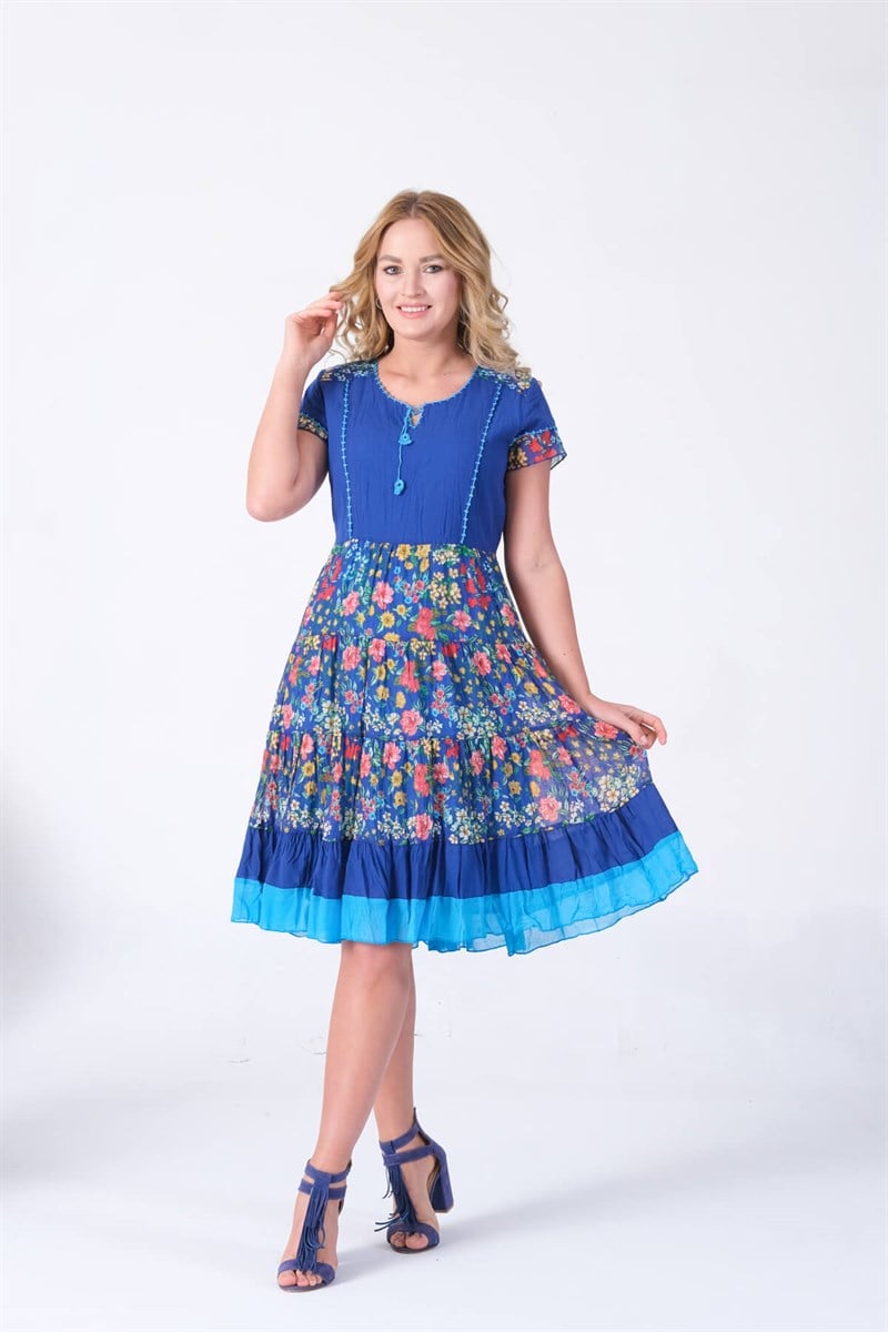 Erc Collection Etnik Otantik Pamuklu Yazlık Elbise 4541-S