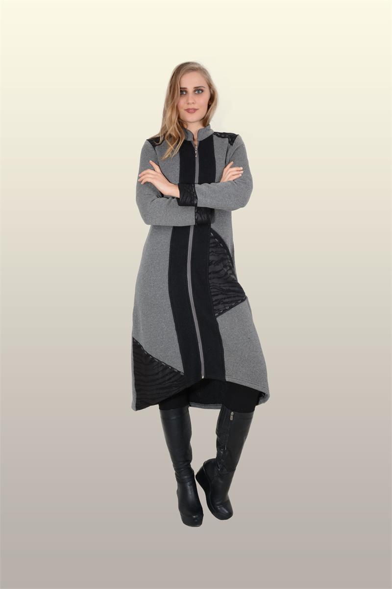Otantik Giyim-729-Triko Derili Kap-Gri