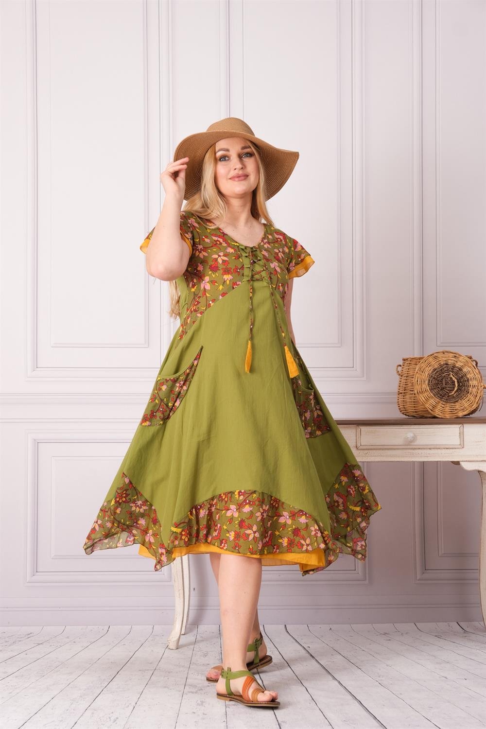 OTANTİK ETNİK GİYİM  YAZLIK ELBİSE ERC COLLECTİON 3880-AY