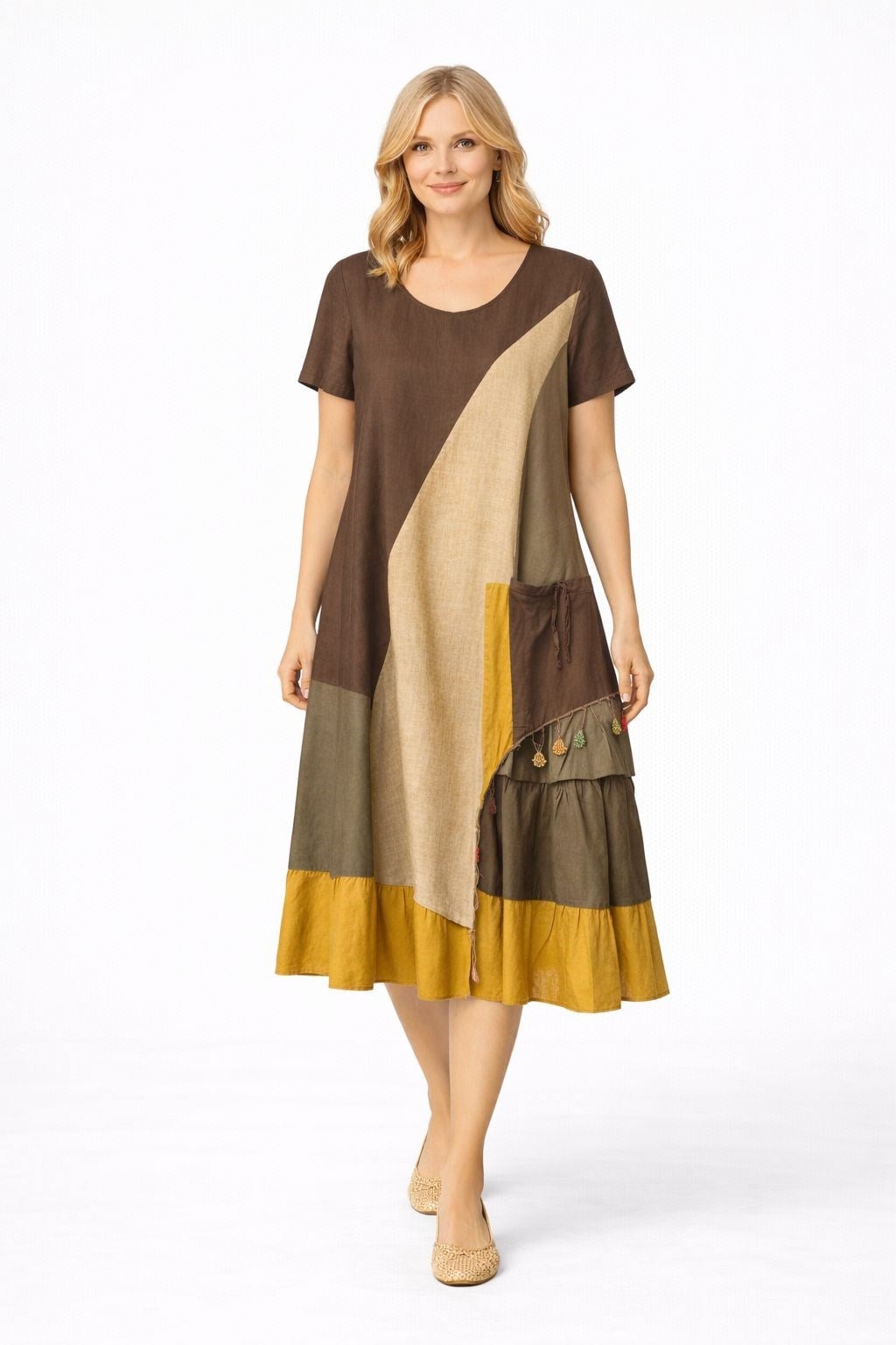 1040 Yıkamalı Camel Elbise