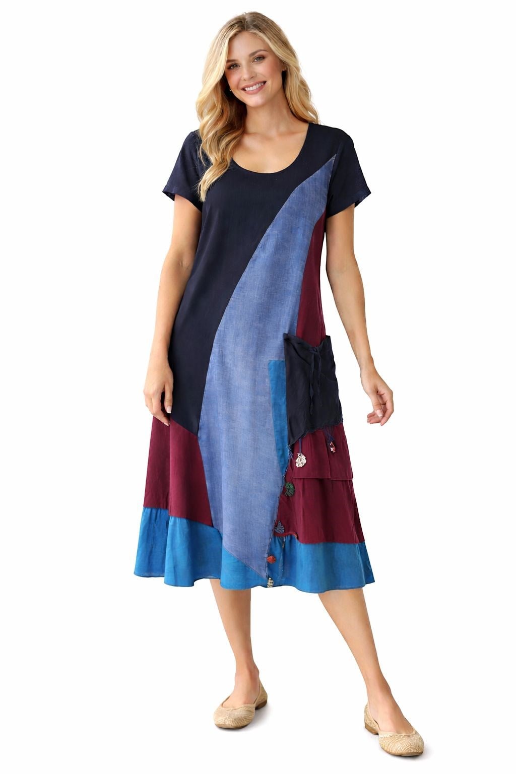 1040 Yıkamalı İndigo Elbise