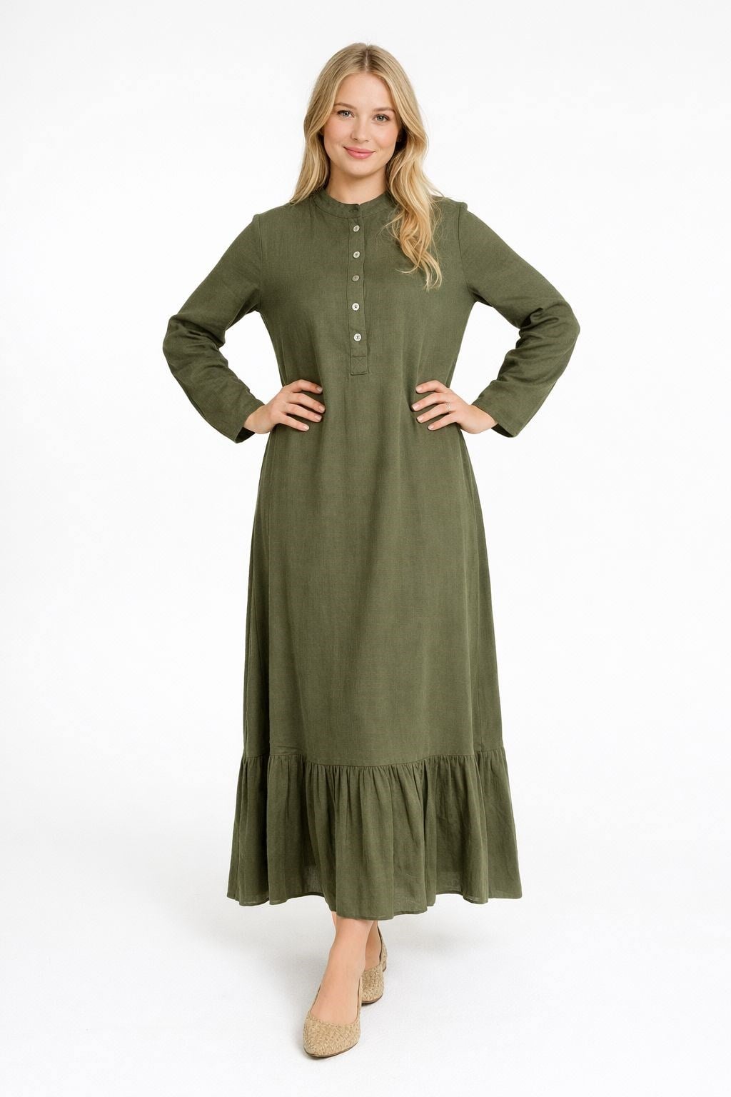 1088 Tesettür Haki Elbise