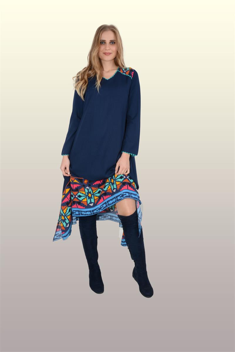 Otantik Giyim-701-Belmando Asimetrik Ebise-Lacivert