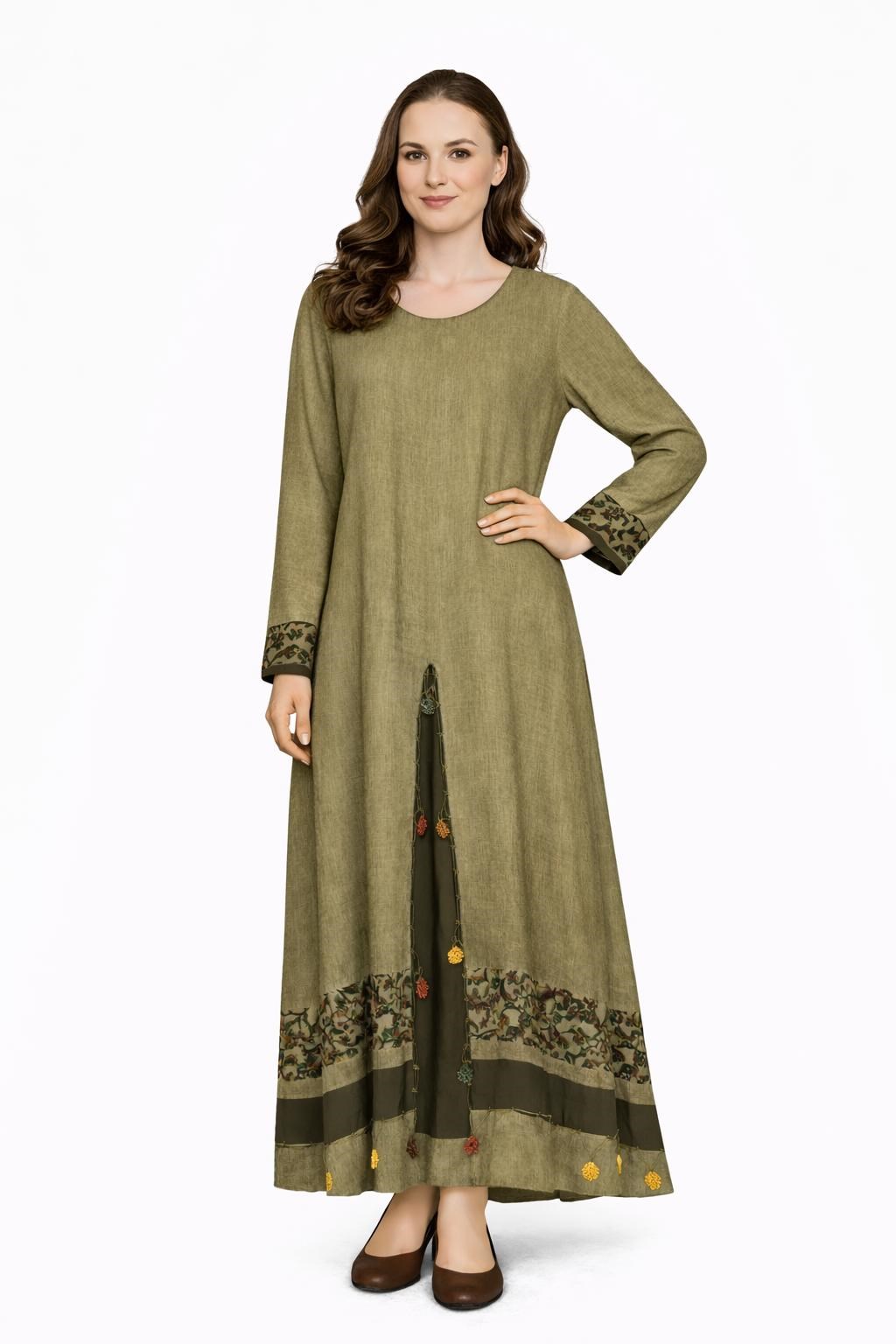 1500 Yıkamalı Haki Elbise