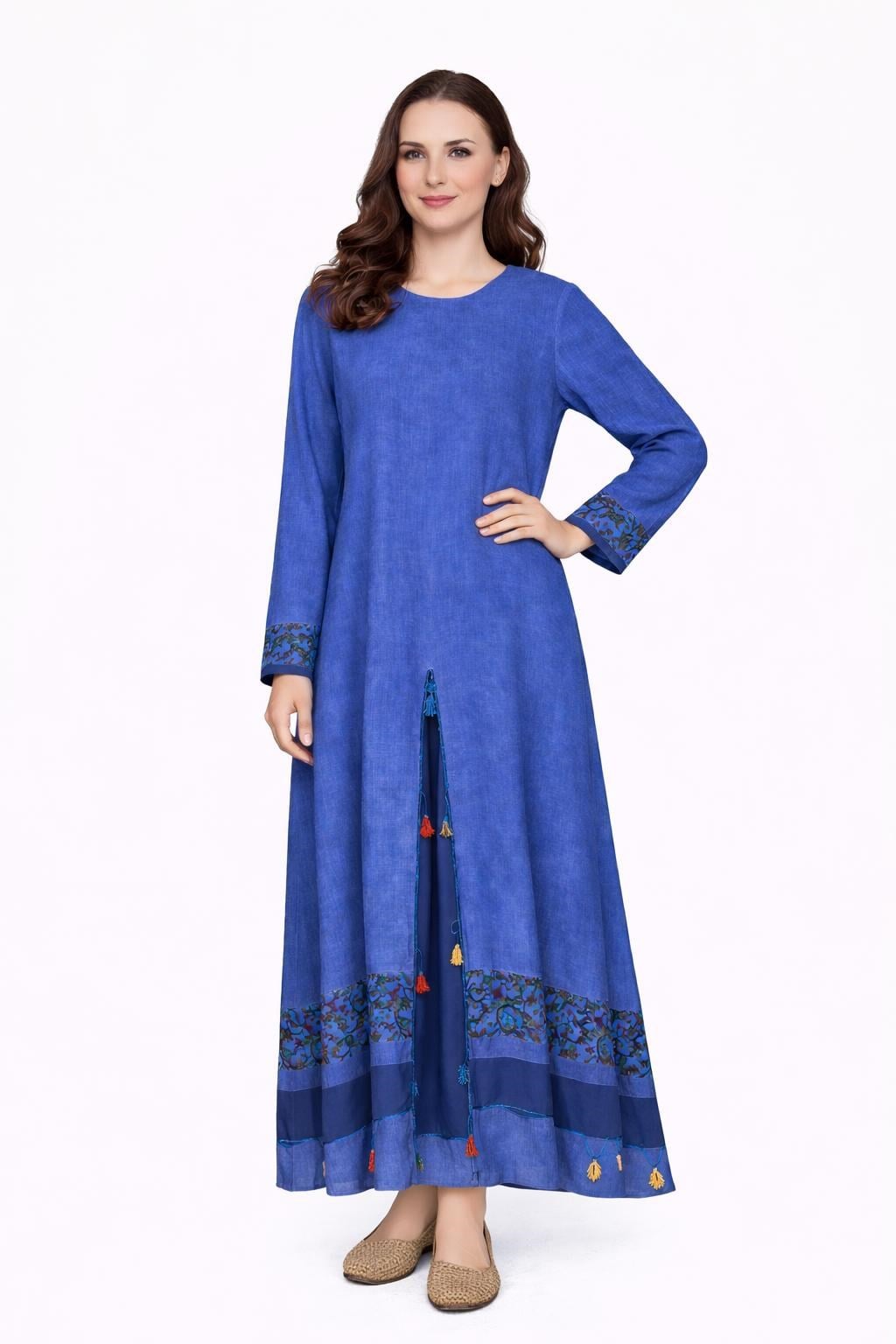 1500 Yıkamalı Saks Mavisi Elbise