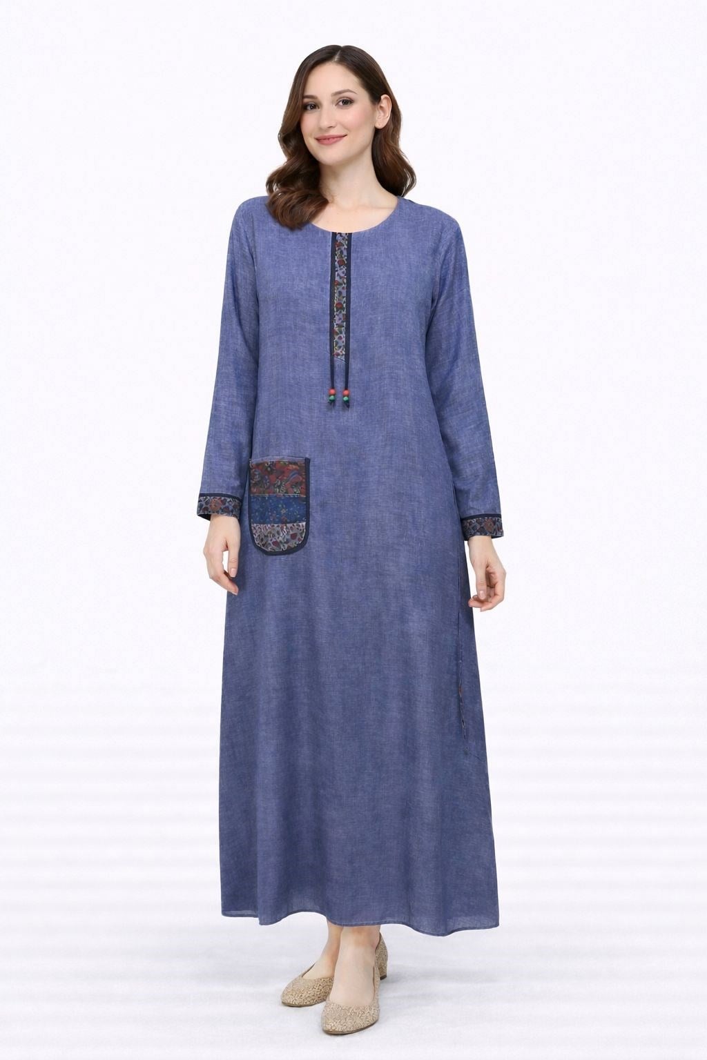 1501 Yıkamalı İndigo Elbise