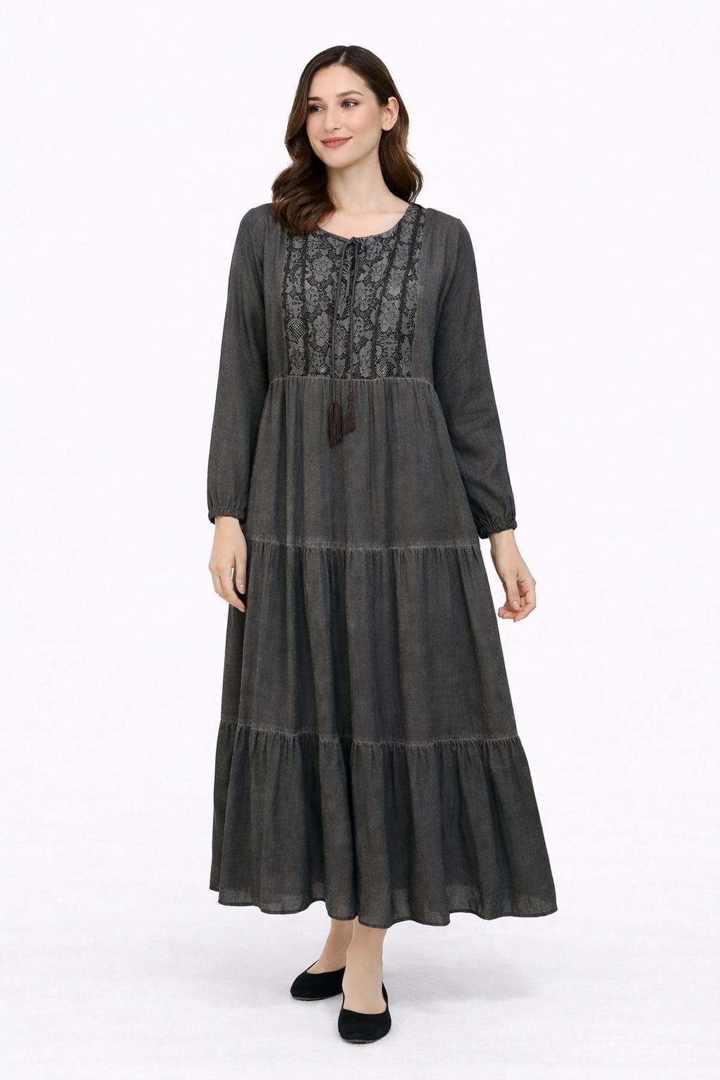 1502 Yıkamalı Antrasit Elbise