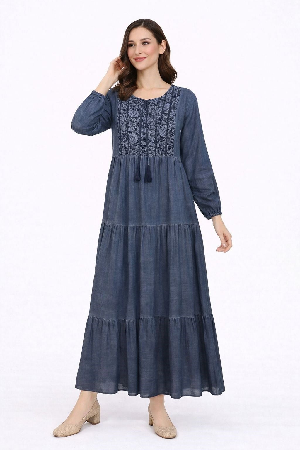 1502 Yıkamalı Lacivert Elbise