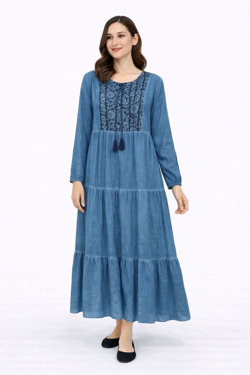 1502 Yıkamalı Turkuaz Elbise