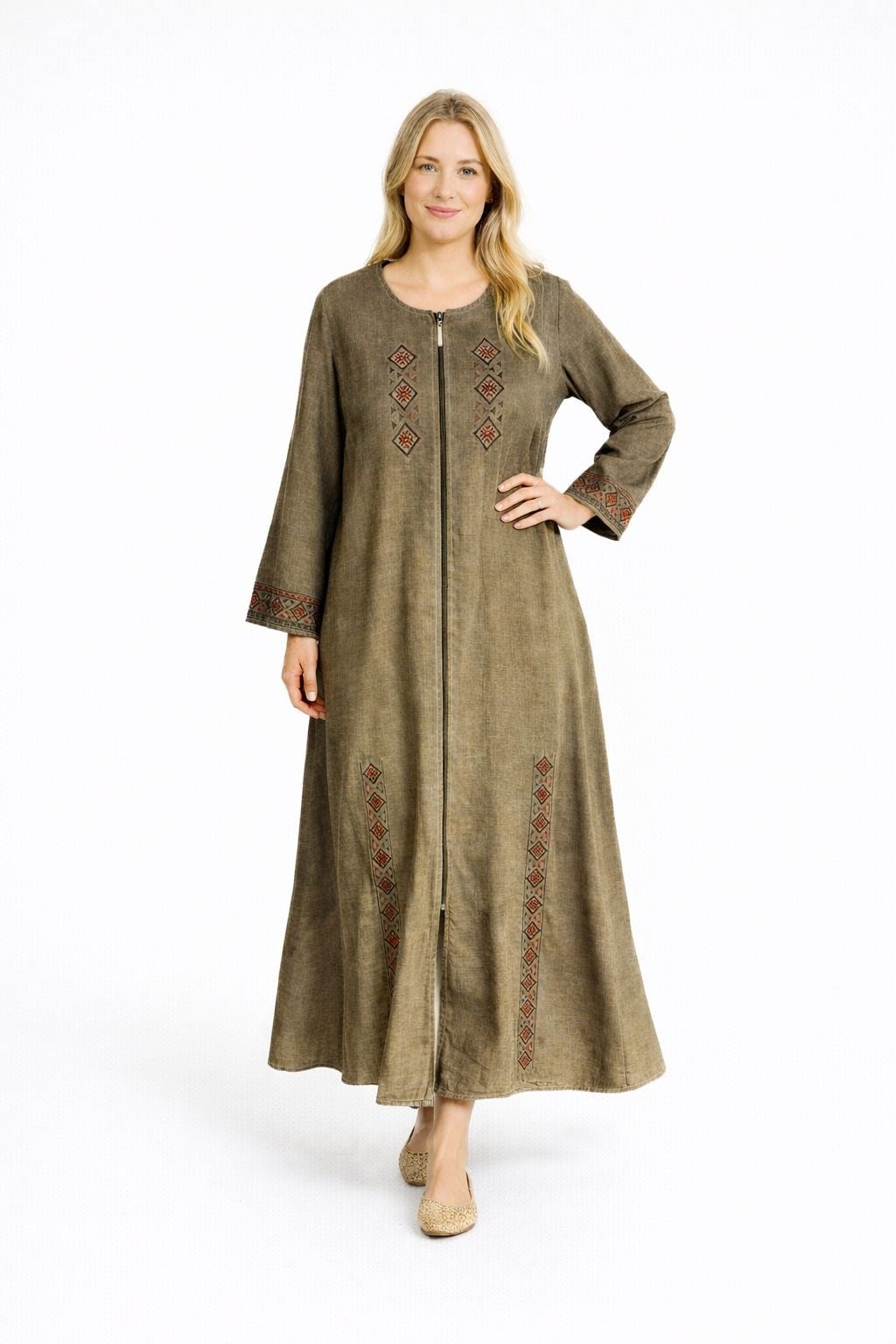 1504 Nakışlı Haki Dış Giyim