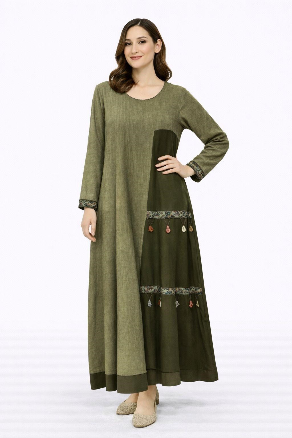 1531 Yıkamalı Haki Elbise