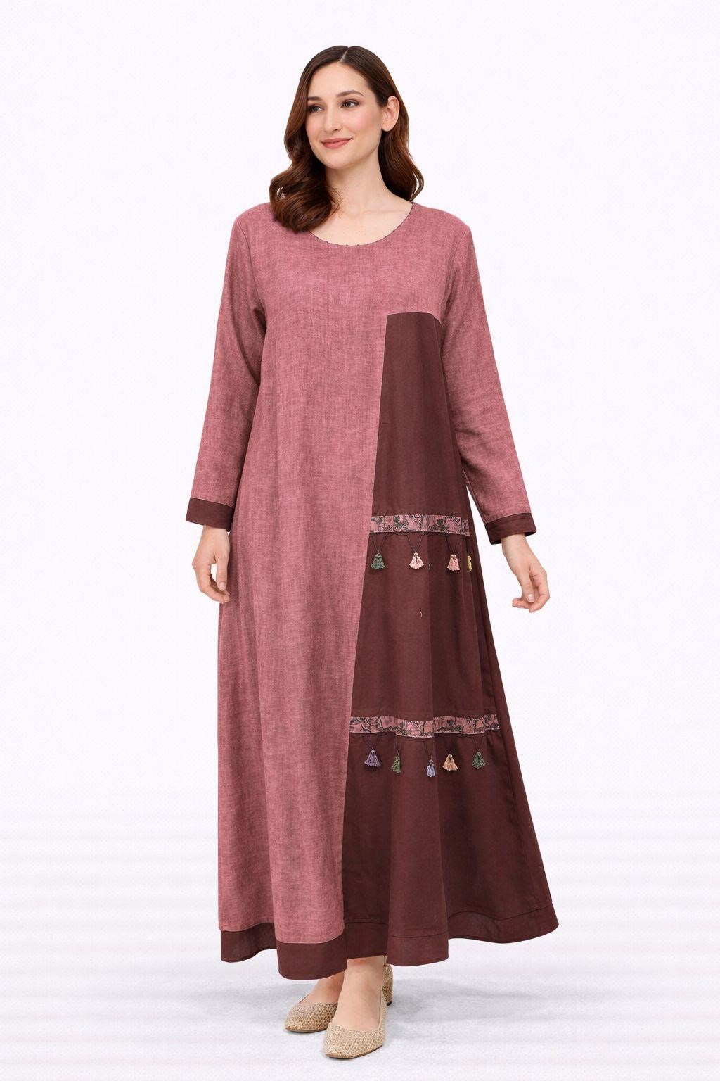 1531 Yıkamalı Mürdüm Elbise