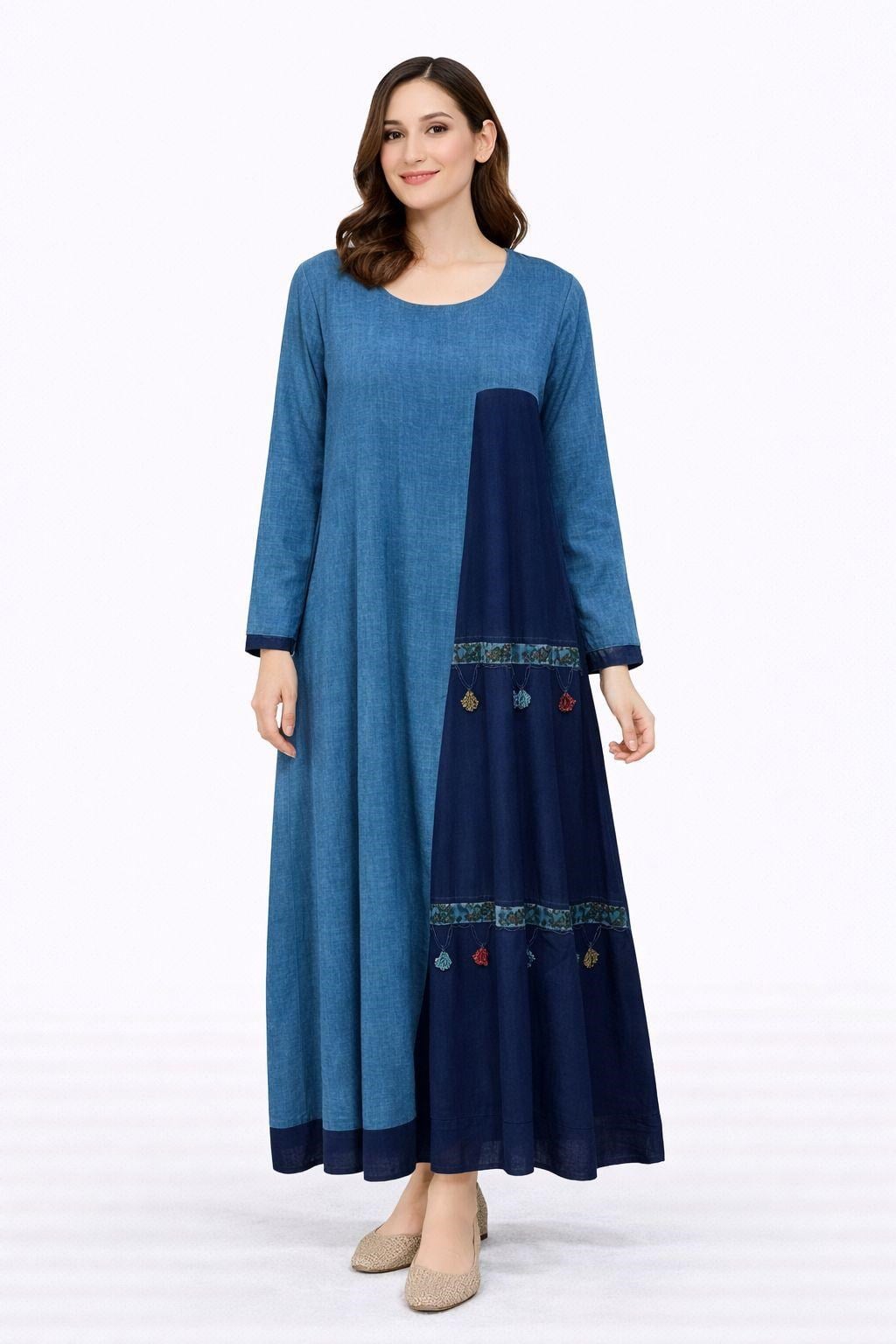 1531 Yıkamalı Turkuaz Elbise