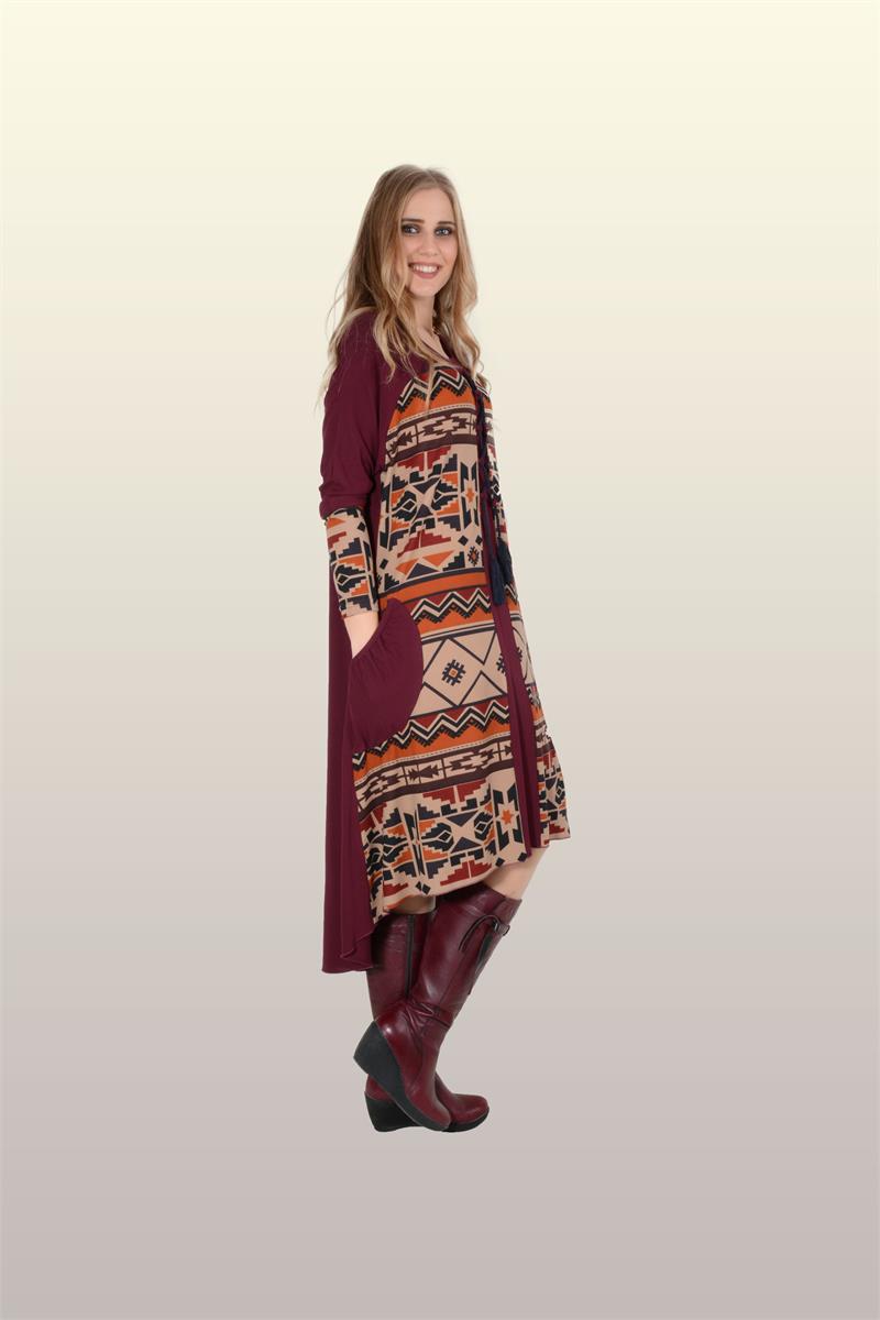 Otantik Giyim-711-Kızıl Derili Elbisesi-Bordo