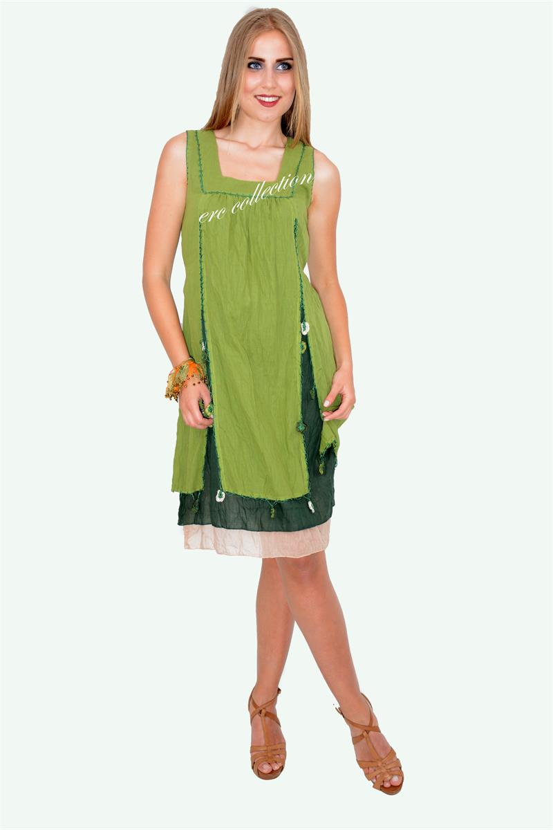204-OTANTİK KARE YAKA ÜÇ KATLI ELBİSE AÇIK YEŞİL