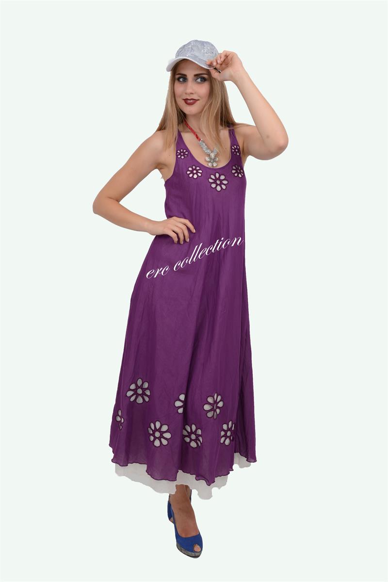 547-OTANTİK PAPATYALI ELBİSE MOR