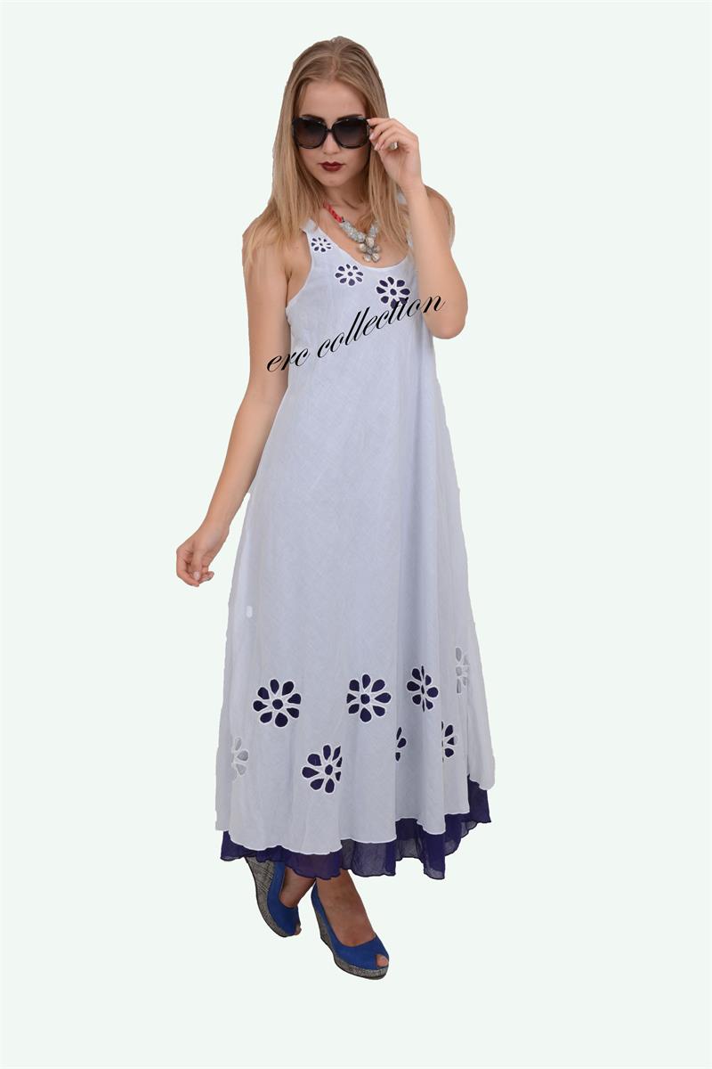 547-OTANTİK PAPATYALI ELBİSE BEYAZ