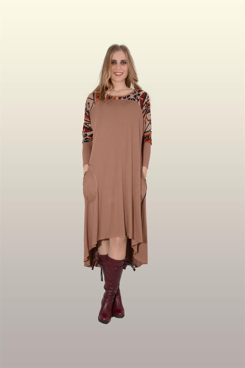 Otantik Giyim-724-Yarasa Kol Elbise- Tarçın