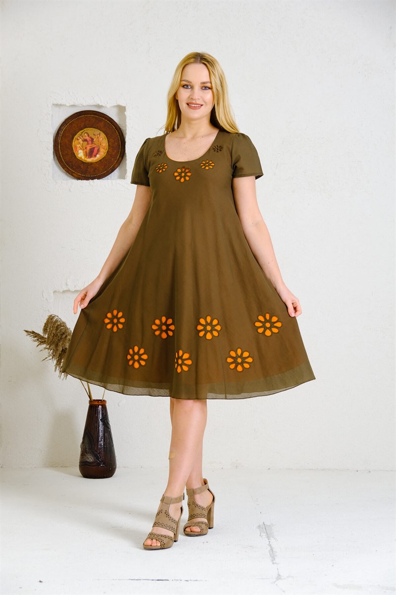 3047 Haki Papatya Elbise