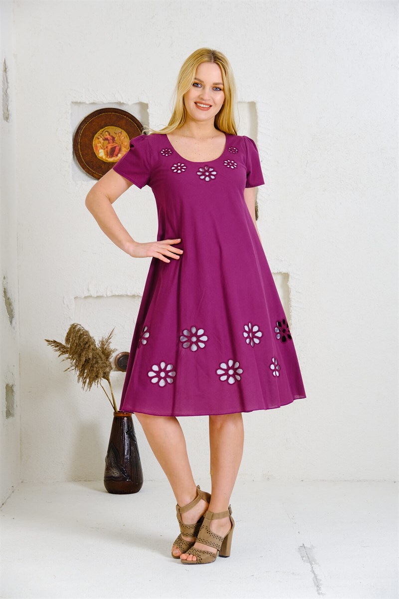 3047 Mor Papatya Elbise