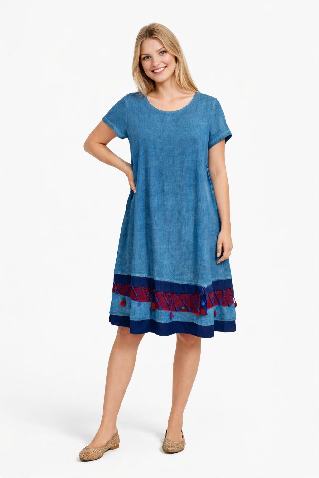 3053 Oyalı Turkuaz Elbise