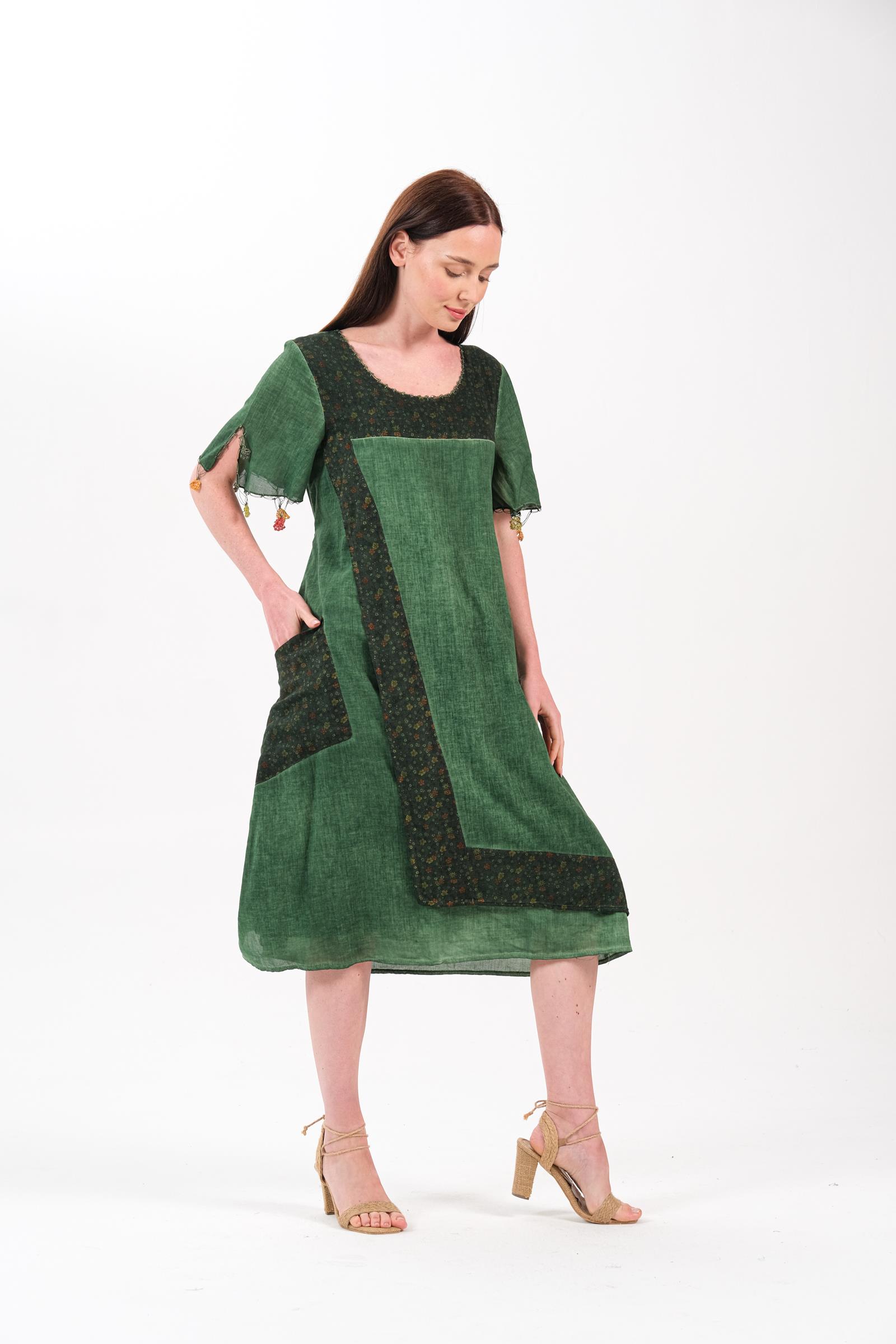 3072 K.Yeşil Desenli Battal Elbise