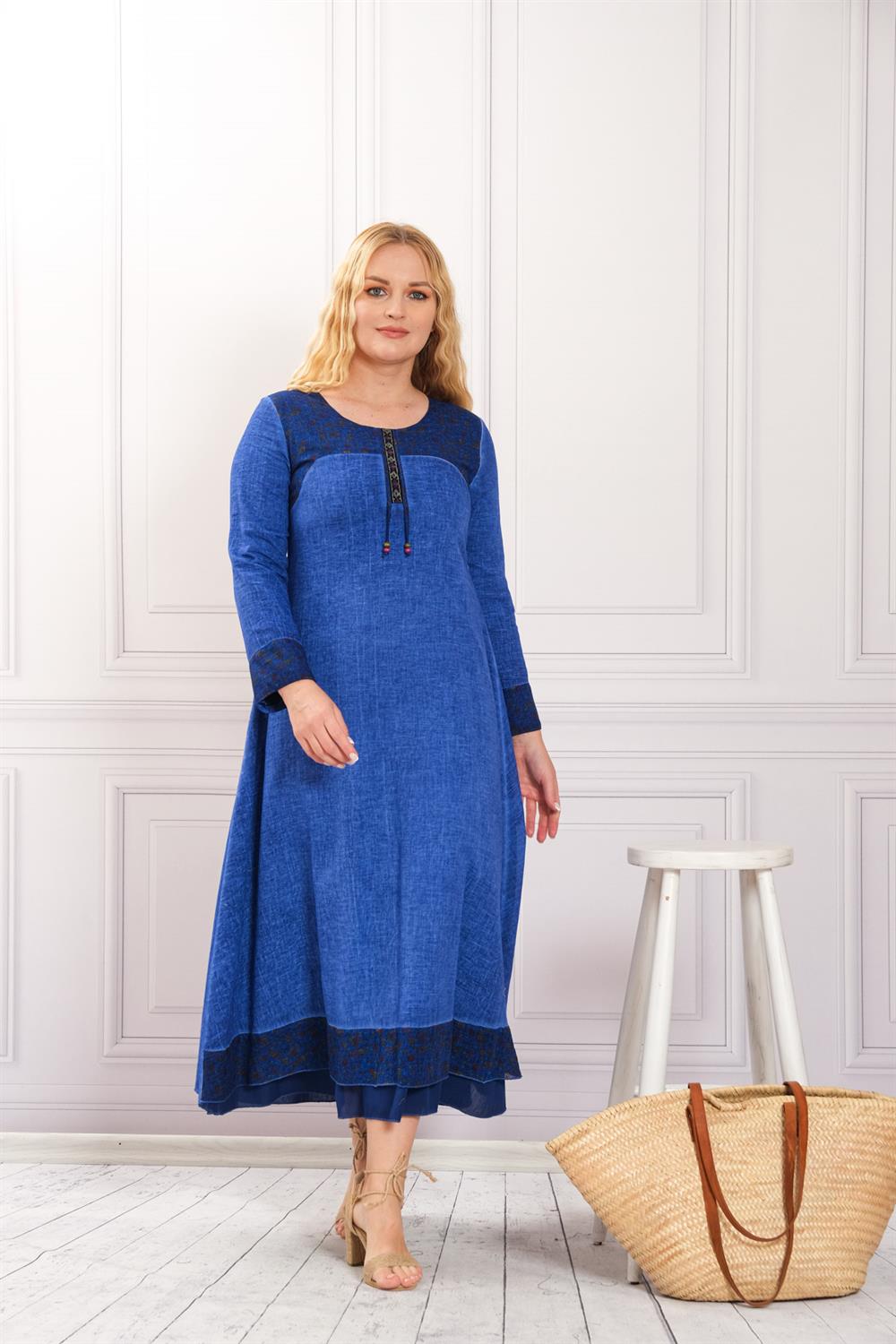 3094 Saks Yıkamalı Elbise