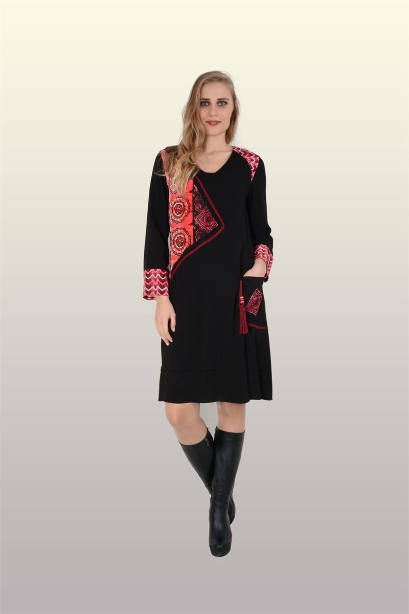 Otantik Giyim-704-Etnik Oyalı Elbise- Siyah